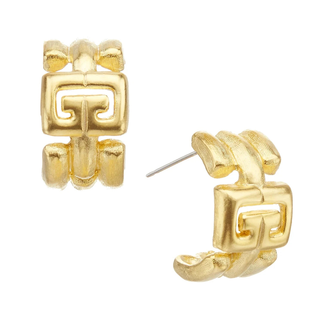 Small Greek Key Hoops Womens Earrings Susan Shaw 
