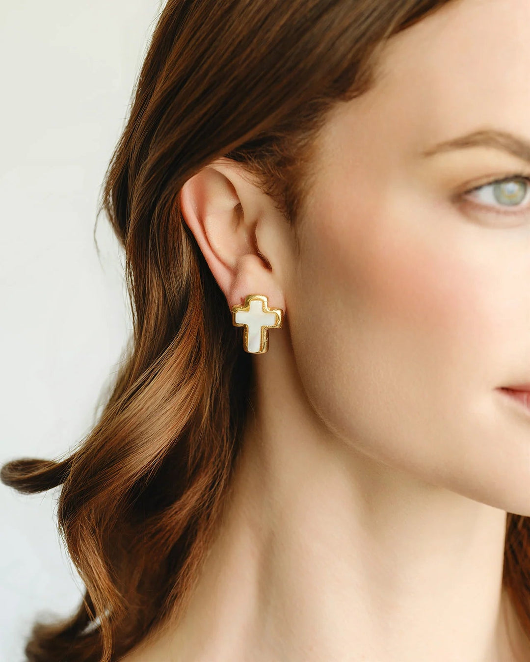 Small Mother of Pearl Cross Stud Earrings Womens Earrings Susan Shaw 