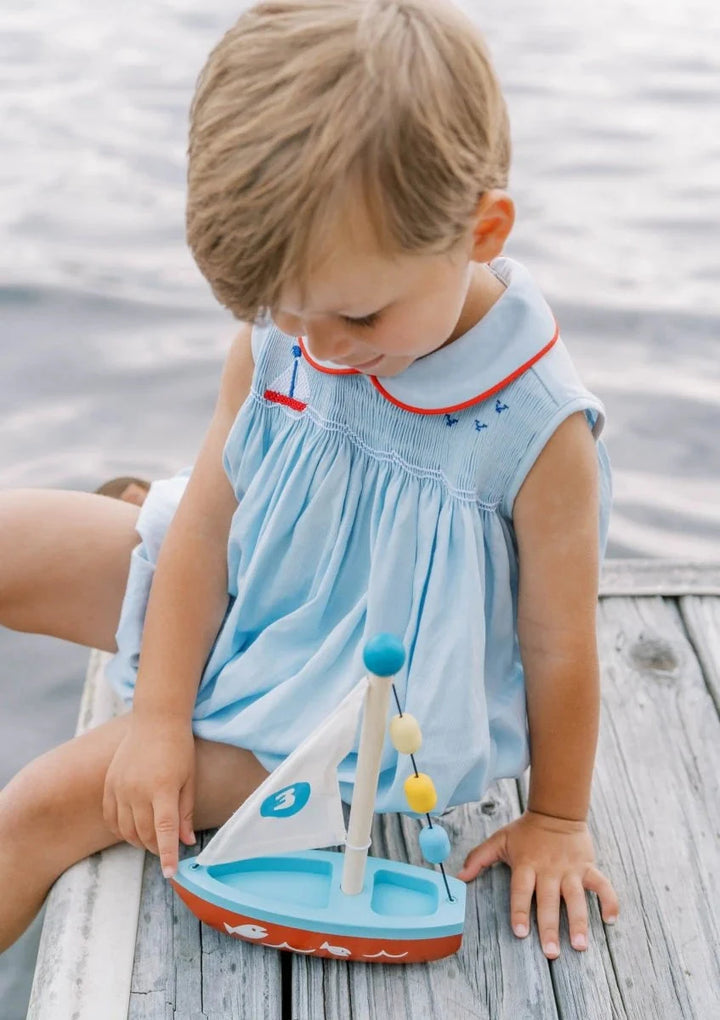 Smocked Beckett Bubble - Brentwood Blue Sailboat Boy Bubble Lullaby Set 