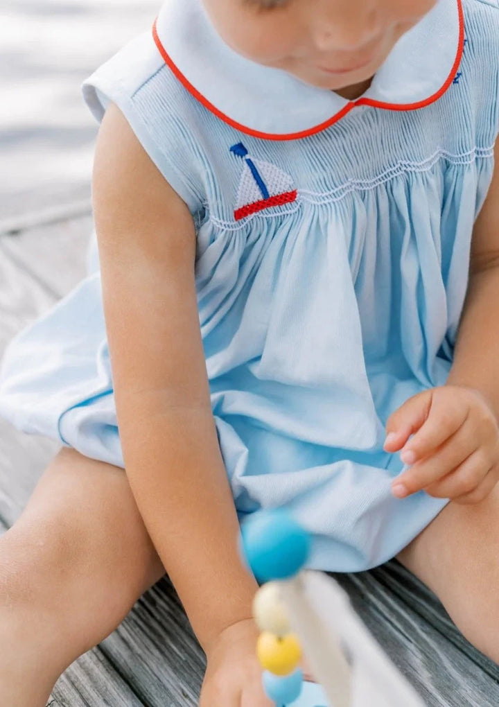 Smocked Beckett Bubble - Brentwood Blue Sailboat Boy Bubble Lullaby Set 