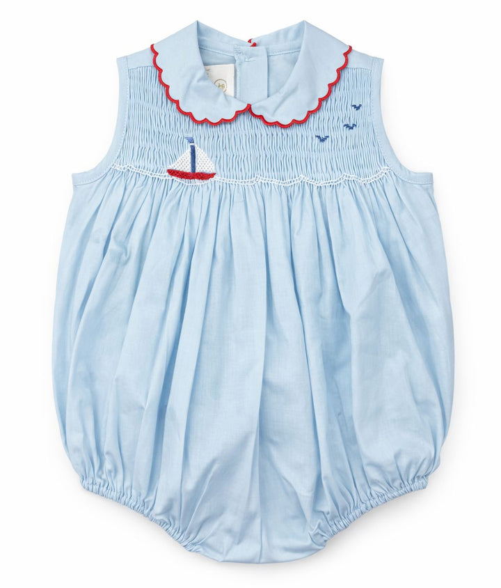 Smocked Ella Bubble - Brentwood Blue Sailboat Girl Bubble Lullaby Set 