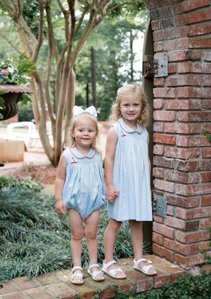 Smocked Ella Bubble - Brentwood Blue Sailboat Girl Bubble Lullaby Set 