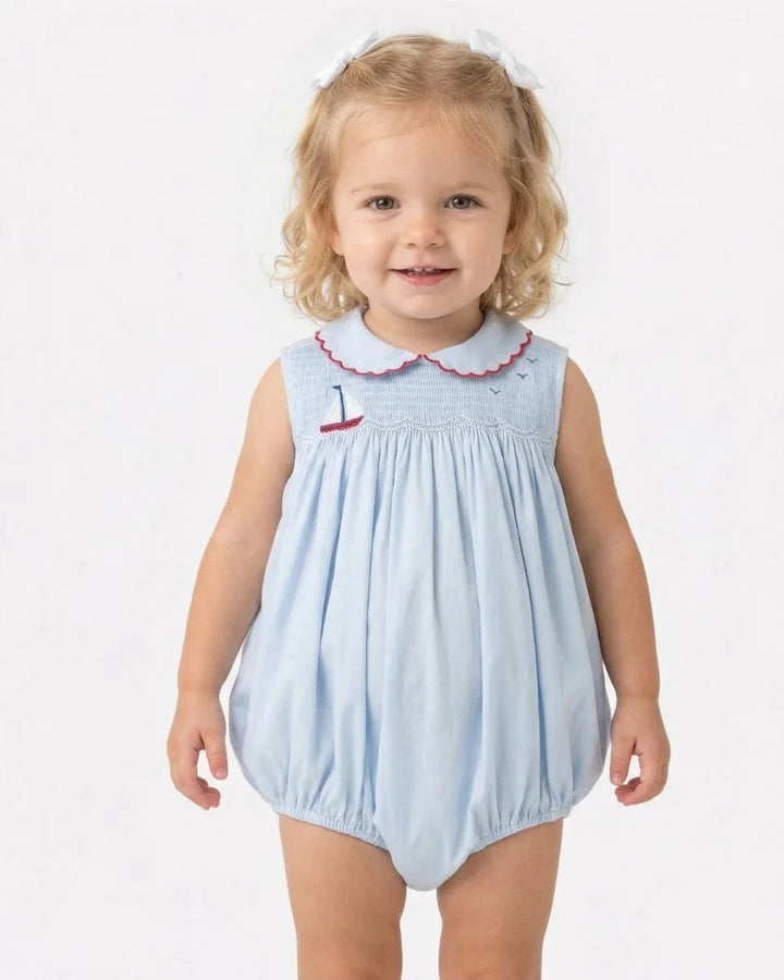 Smocked Ella Bubble - Brentwood Blue Sailboat Girl Bubble Lullaby Set 