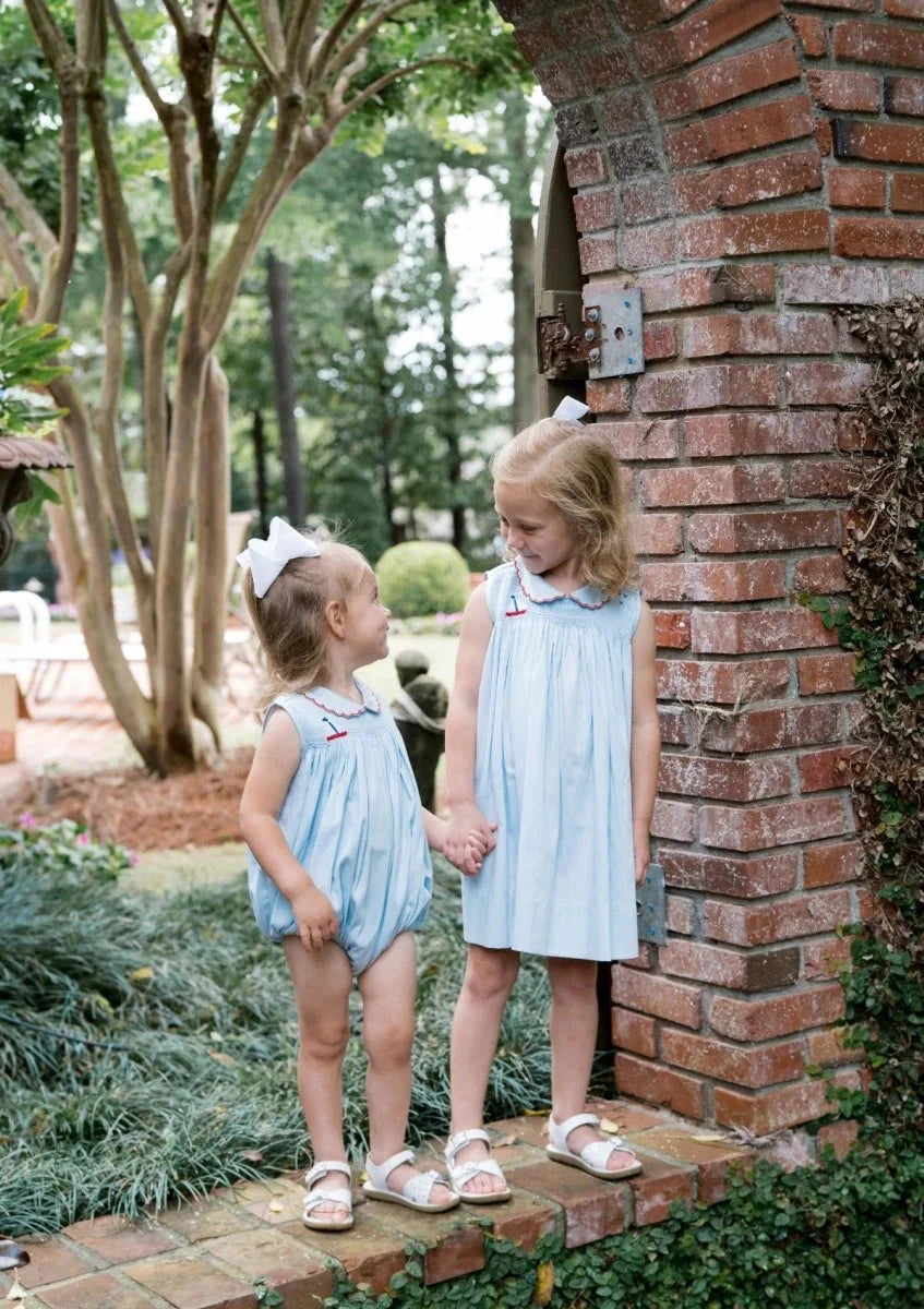 Smocked Ella Dress - Brentwood Blue Sailboat Girl Dress Lullaby Set 