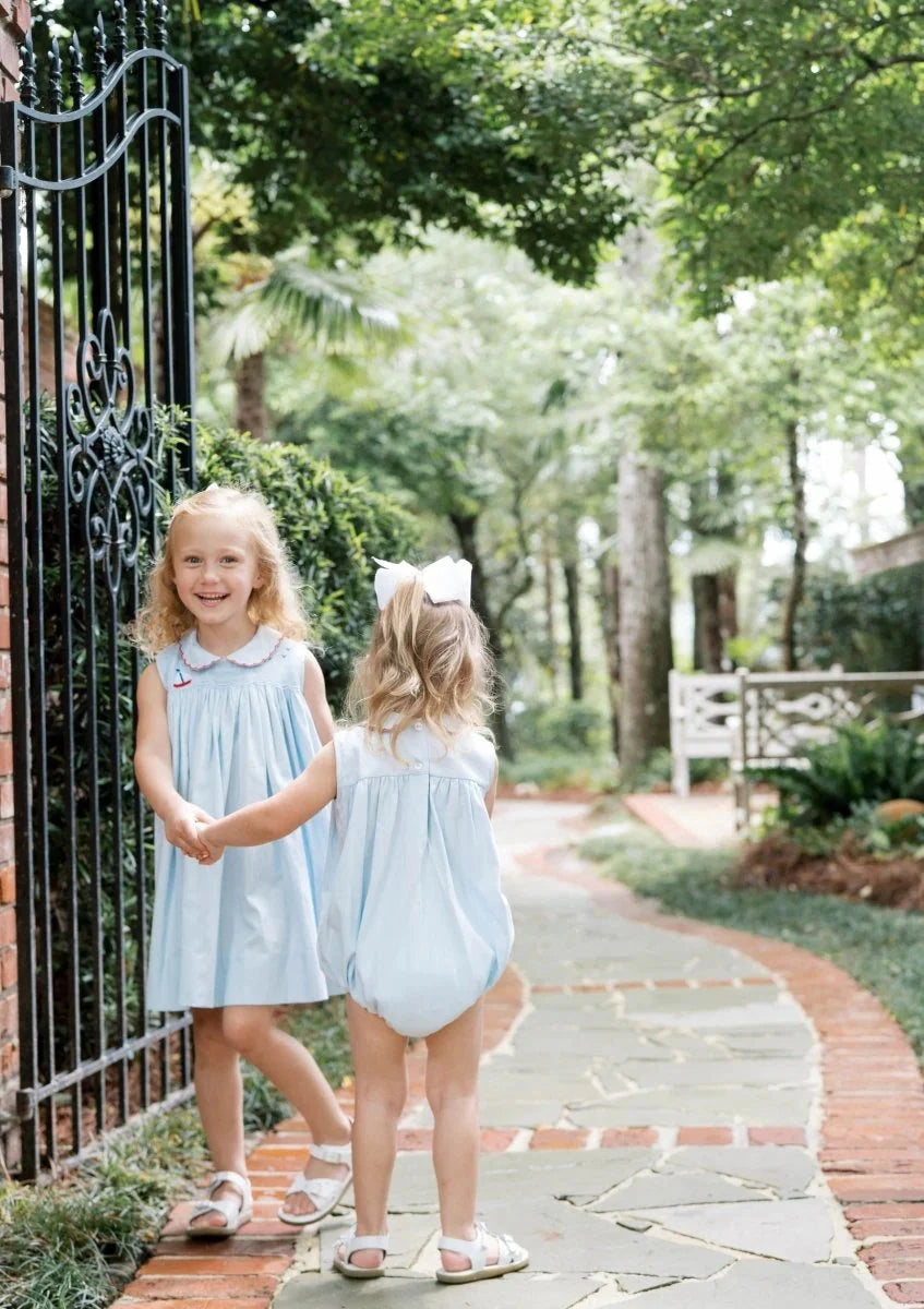 Smocked Ella Dress - Brentwood Blue Sailboat Girl Dress Lullaby Set 