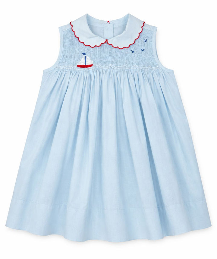 Smocked Ella Dress - Brentwood Blue Sailboat Girl Dress Lullaby Set 