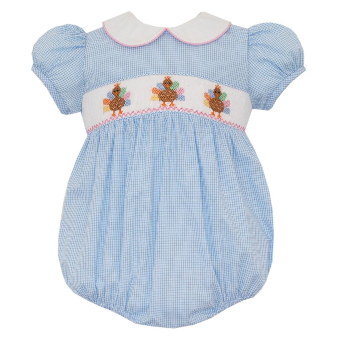 Smocked Turkey Girl Bubble - Pastels Girl Bubble Petit Bebe 