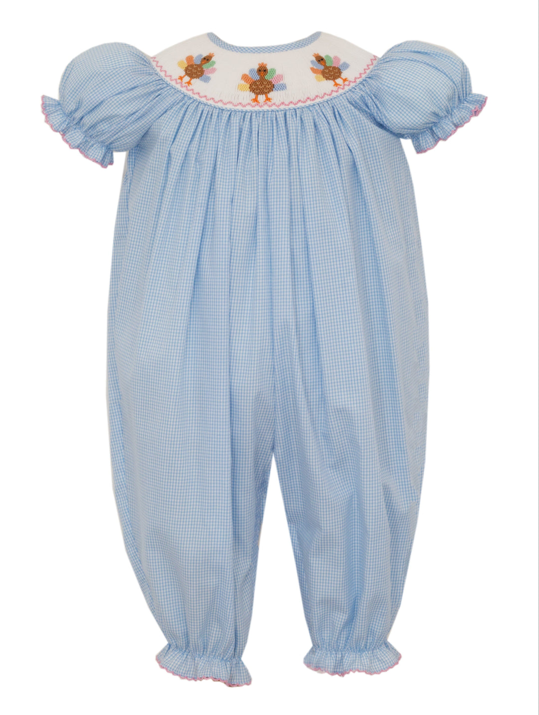 Smocked Turkey Girl Romper - Pastels Girl Romper Petit Bebe 
