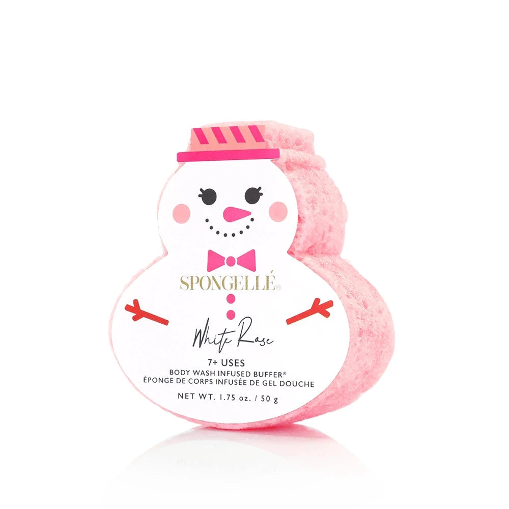 Snowman Holiday Body Buffer - White Rose Bath Soap Spongelle 