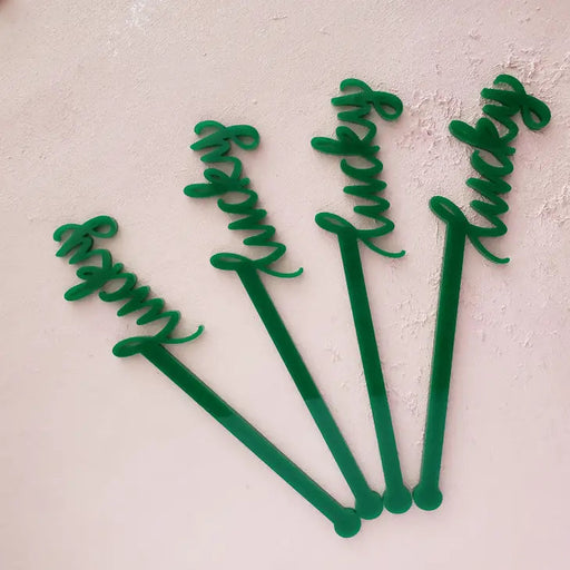 Solid Green "Lucky" Stir Stick Drinkware FioriBelle 