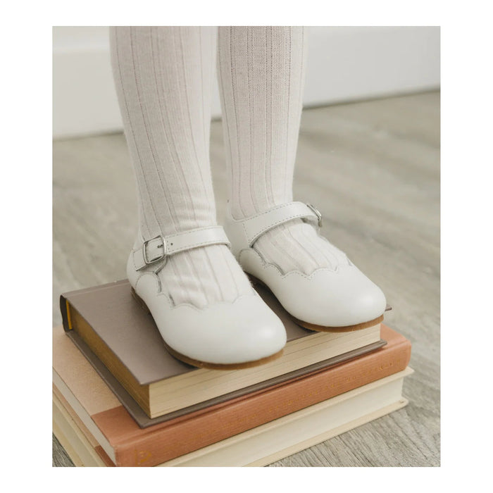 Sonia Scalloped Leather Flat - White Children Shoes L'Amour 
