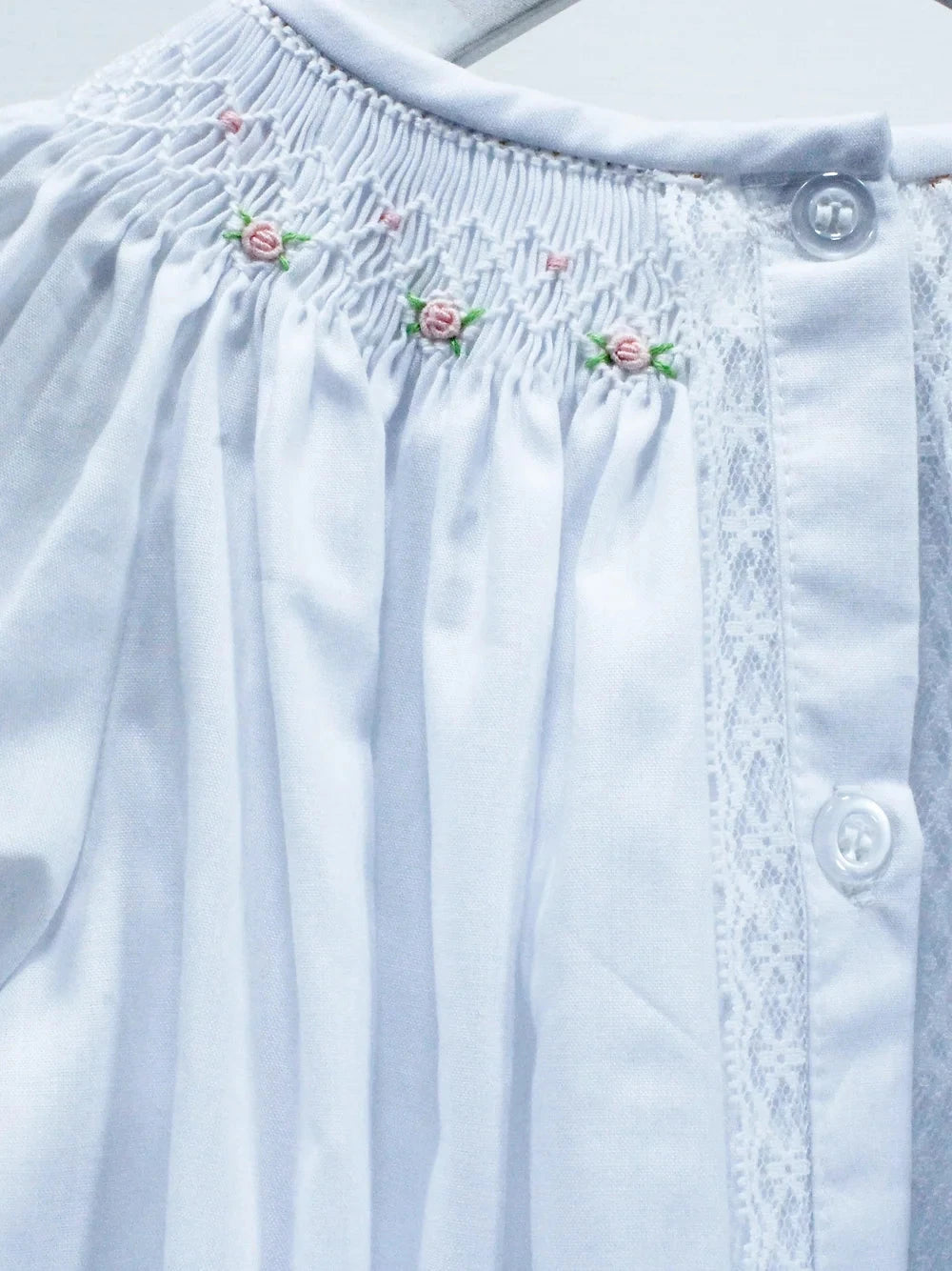 Sophia Dress - White Geometric Flowers Girl Dress Baby Blessings 