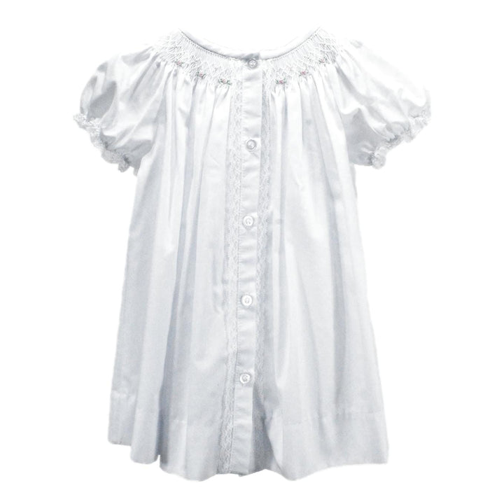 Sophia Dress - White Geometric Flowers Girl Dress Baby Blessings 