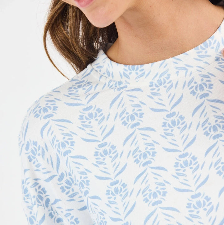 Sophie Jogger Set - Palm Damask Light Blue Womens Pajamas Mary Square 