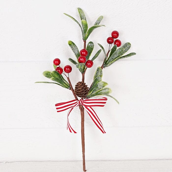 Sparkled Mistletoe with Red Berry Pick - 12" Christmas Decor Impressive Enterprises 