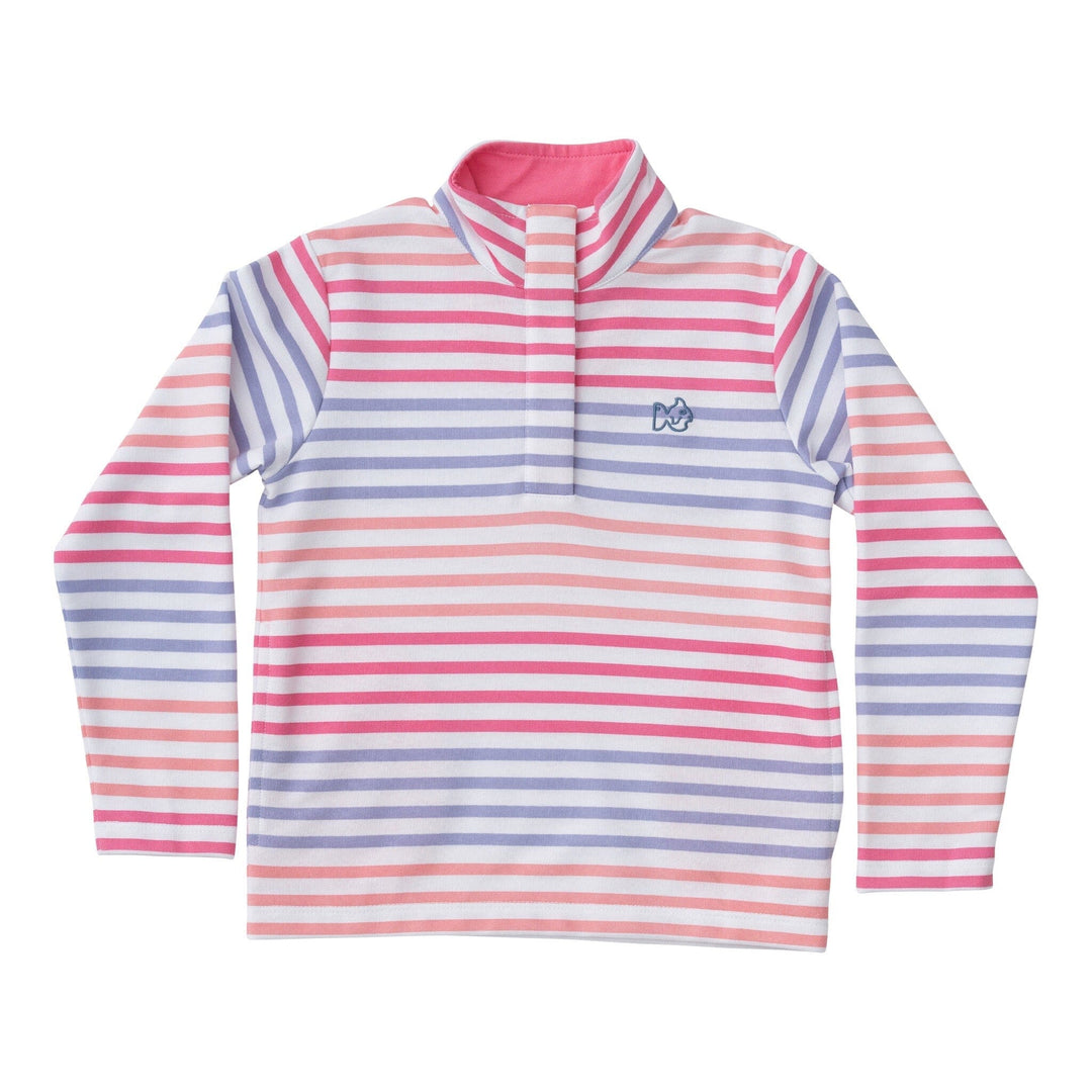 Sporty Snap Pullover - Pink Carnation Multi Stripe Girl Sweater Prodoh 