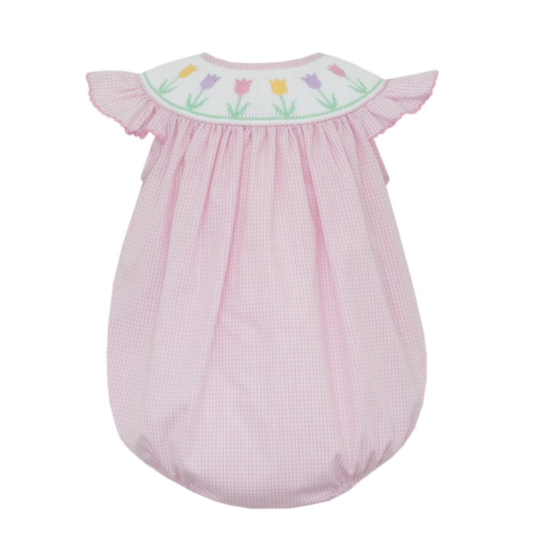Spring Tulips Pink Gingham Bishop Bubble Girl Bubble Petit Bebe 