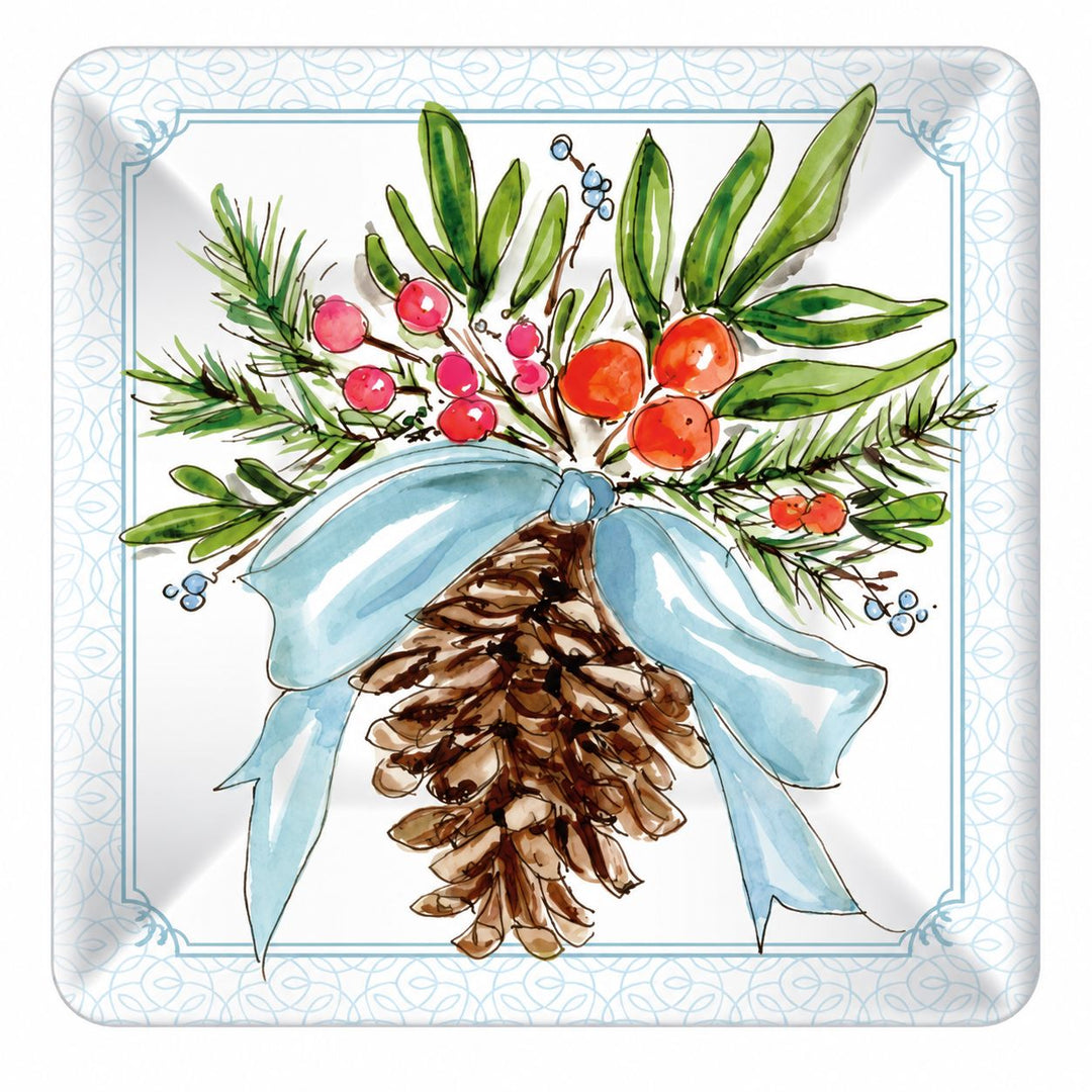 Square Dessert Plate - Pinecones And Ribbons Serving Plate Boston International 