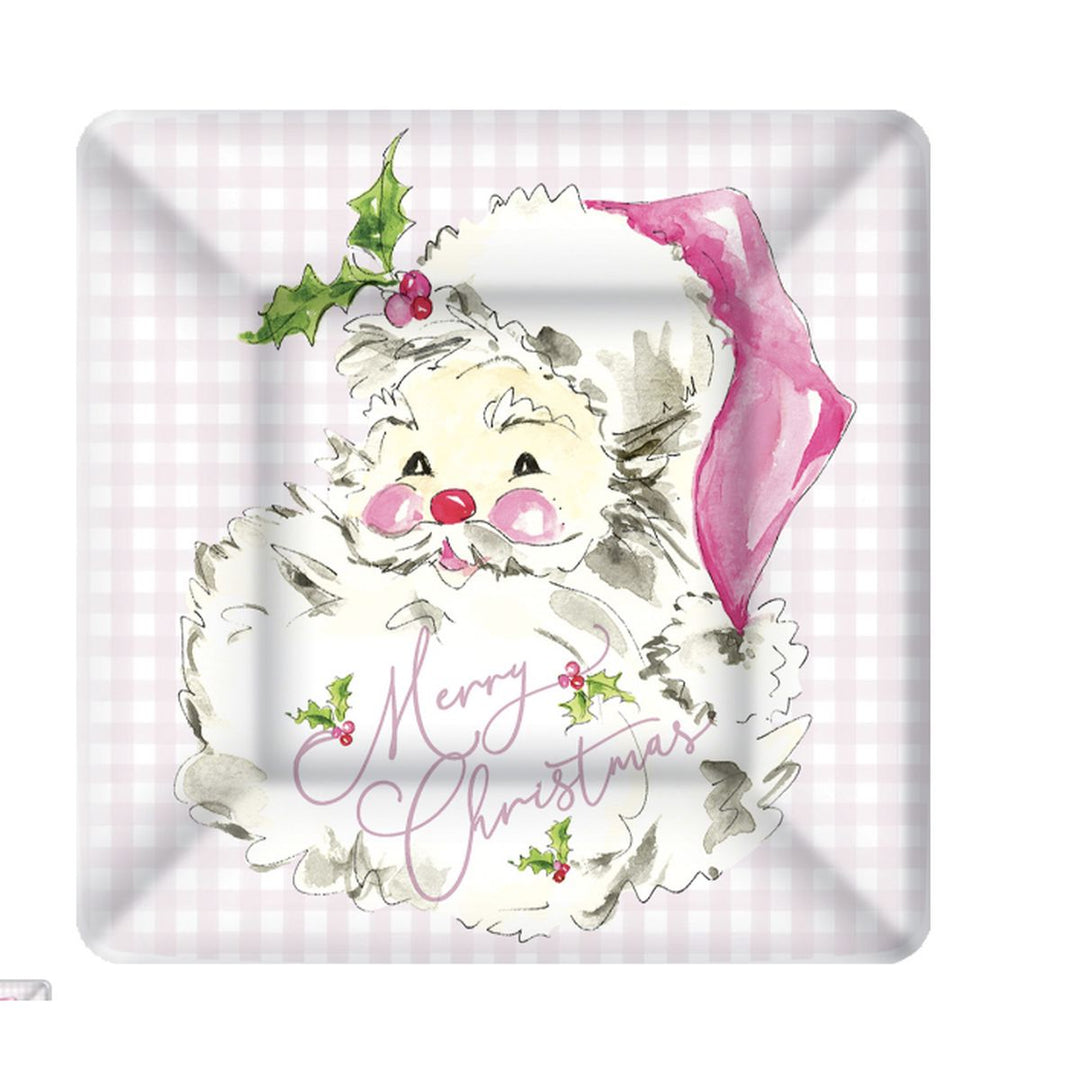 Square Dessert Plate - Pink Santa Serving Plate Boston International 