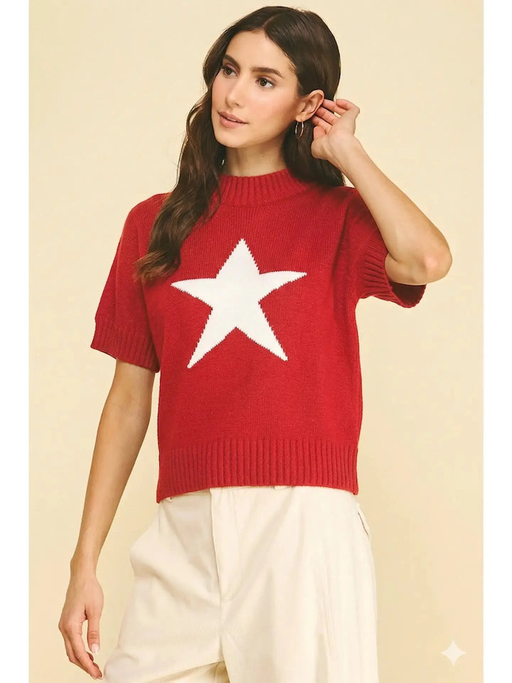 Star Mock Neck Sweater - Red Womens Shirt Pinch 