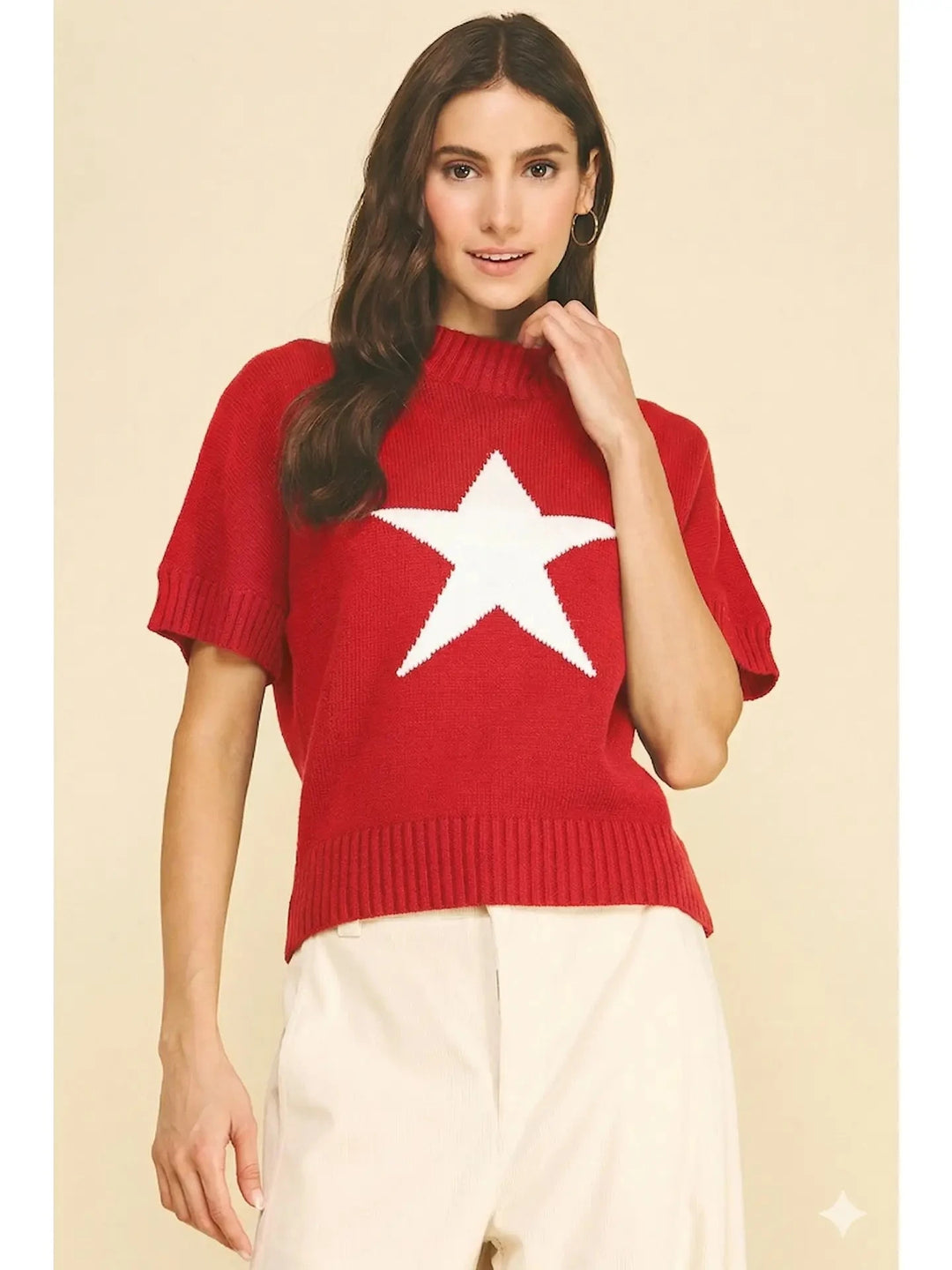 Star Mock Neck Sweater - Red Womens Shirt Pinch 