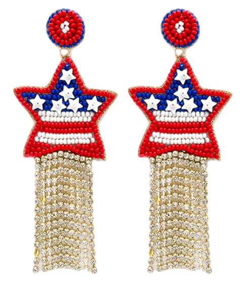 Star Shape USA Flag Beads Earrings Womens Earrings Golden Stella 