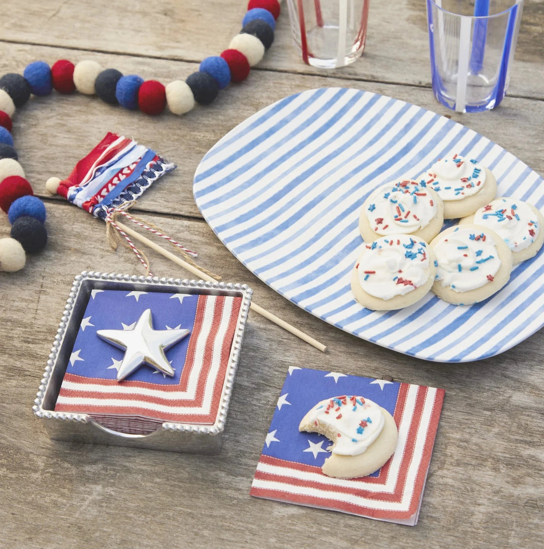 Stars and Stripes Star Beaded Napkin Box Cocktail Napkins Mariposa 