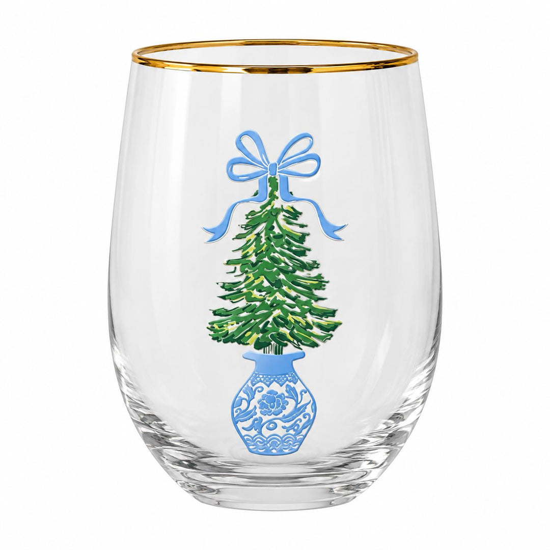 Stemless Wine Glass - Winter Pines Wine Glass Mary Square 