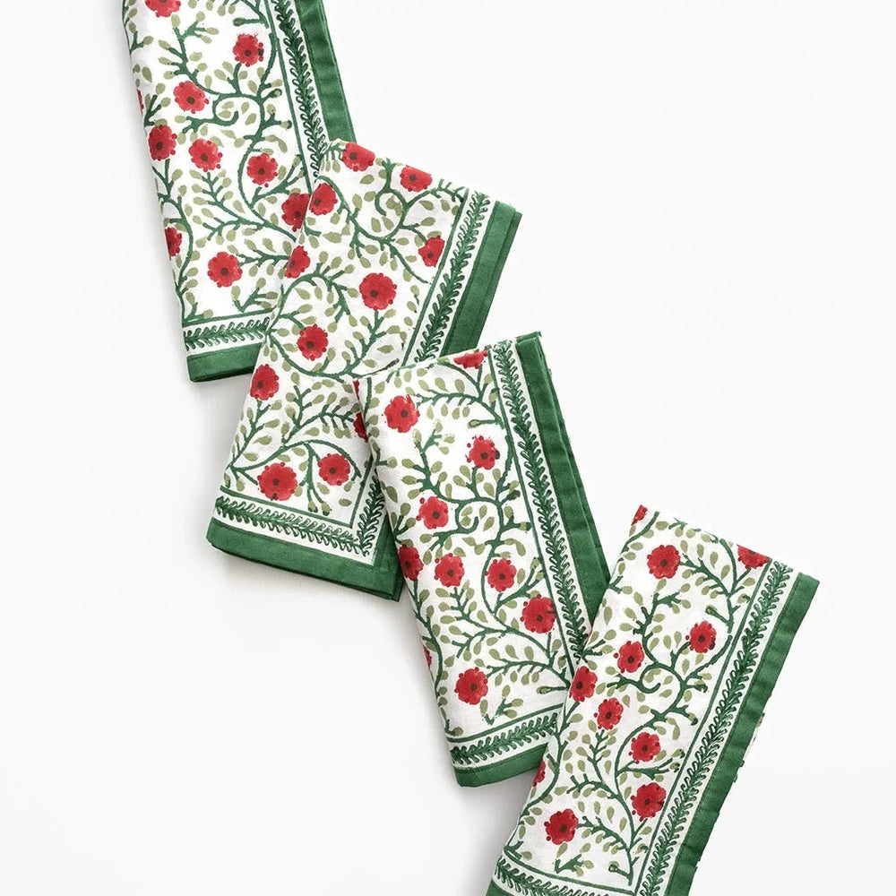 Stephanie Red And Green Napkins - Set of 4 Dinner Napkins Pomegranate 