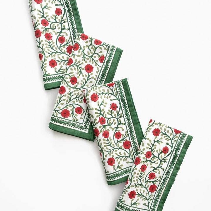 Stephanie Red And Green Napkins - Set of 4 Dinner Napkins Pomegranate 