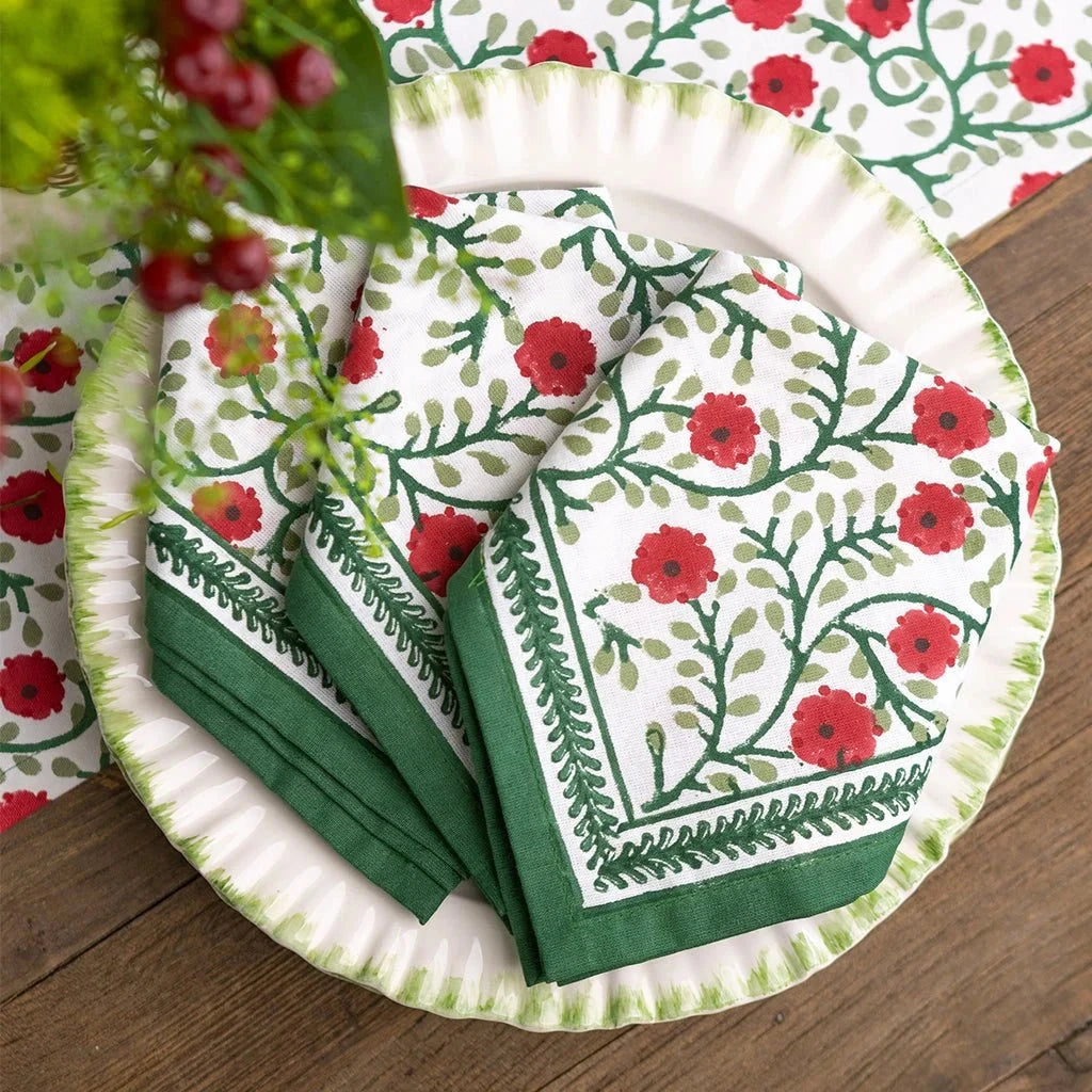 Stephanie Red And Green Napkins - Set of 4 Dinner Napkins Pomegranate 