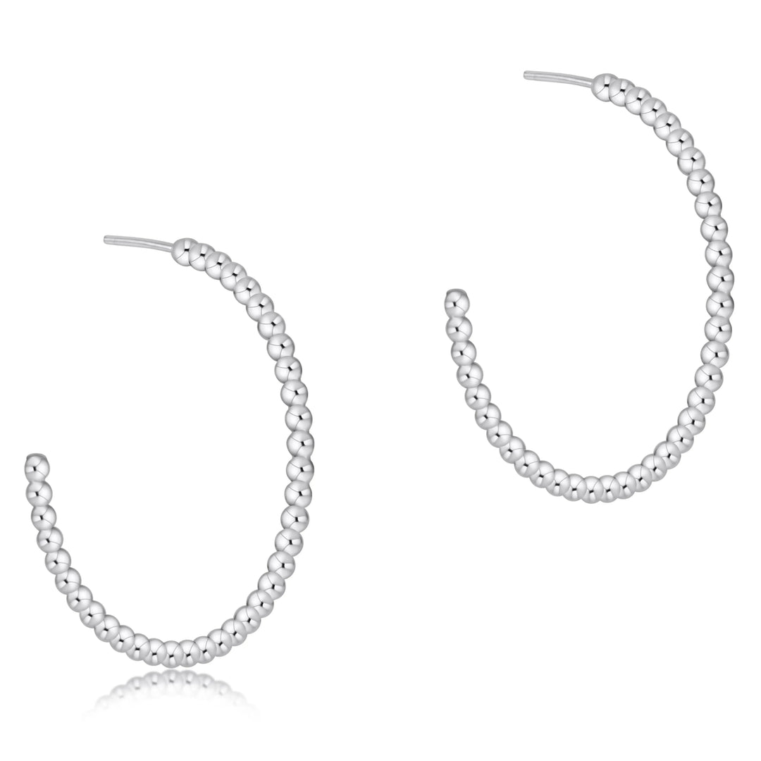 Sterling Silver - Beaded Classic 1.25" Post Hoop Earrings Womens Earrings ENewton 2mm 