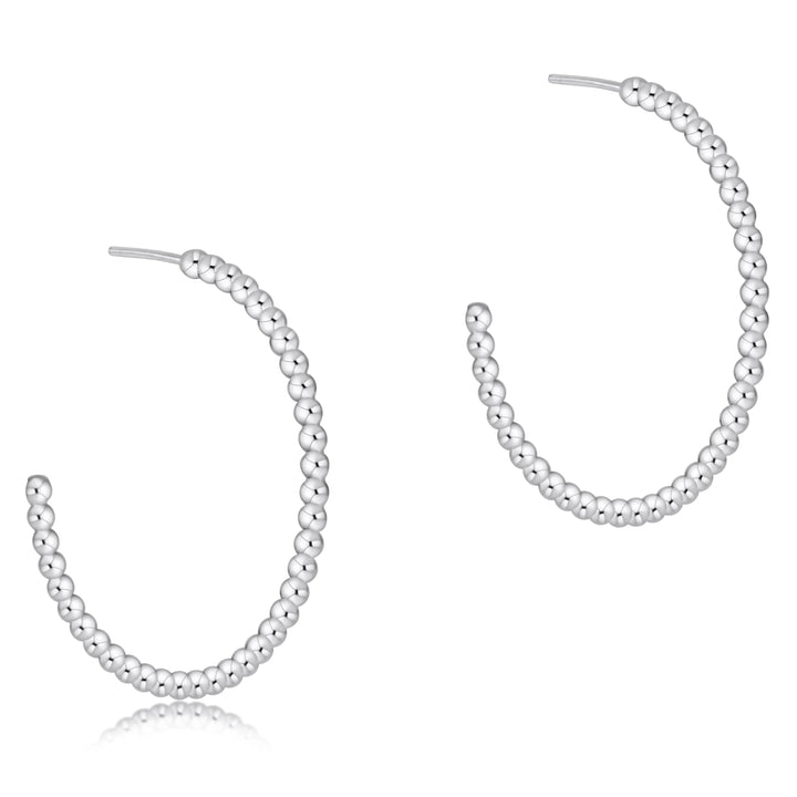 Sterling Silver - Beaded Classic 1.25" Post Hoop Earrings Womens Earrings ENewton 2mm 