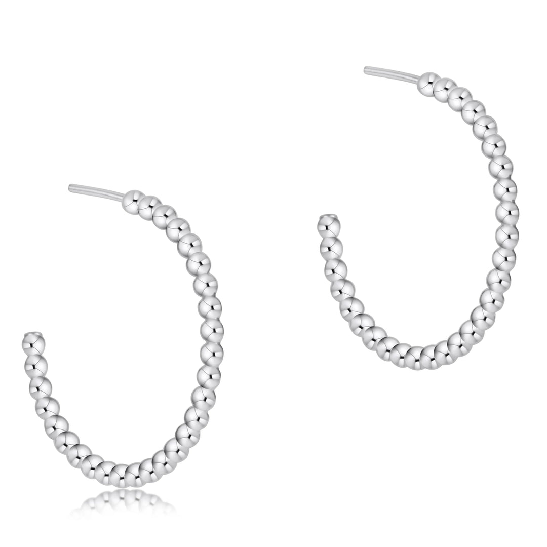 Sterling Silver - Beaded Classic 1.25" Post Hoop Earrings Womens Earrings ENewton 3mm 