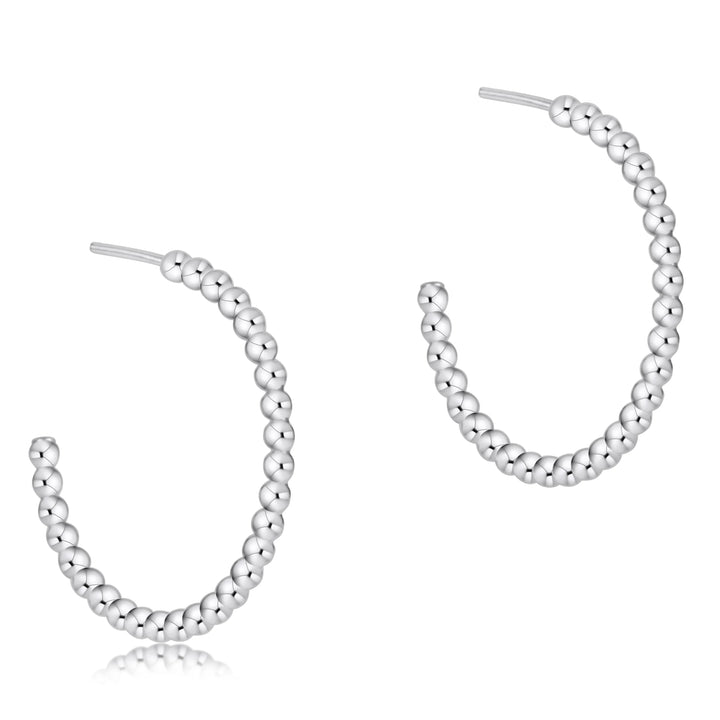 Sterling Silver - Beaded Classic 1.25" Post Hoop Earrings Womens Earrings ENewton 3mm 