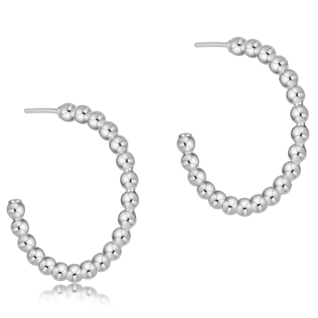 Sterling Silver - Beaded Classic 1.25" Post Hoop Earrings Womens Earrings ENewton 4mm 