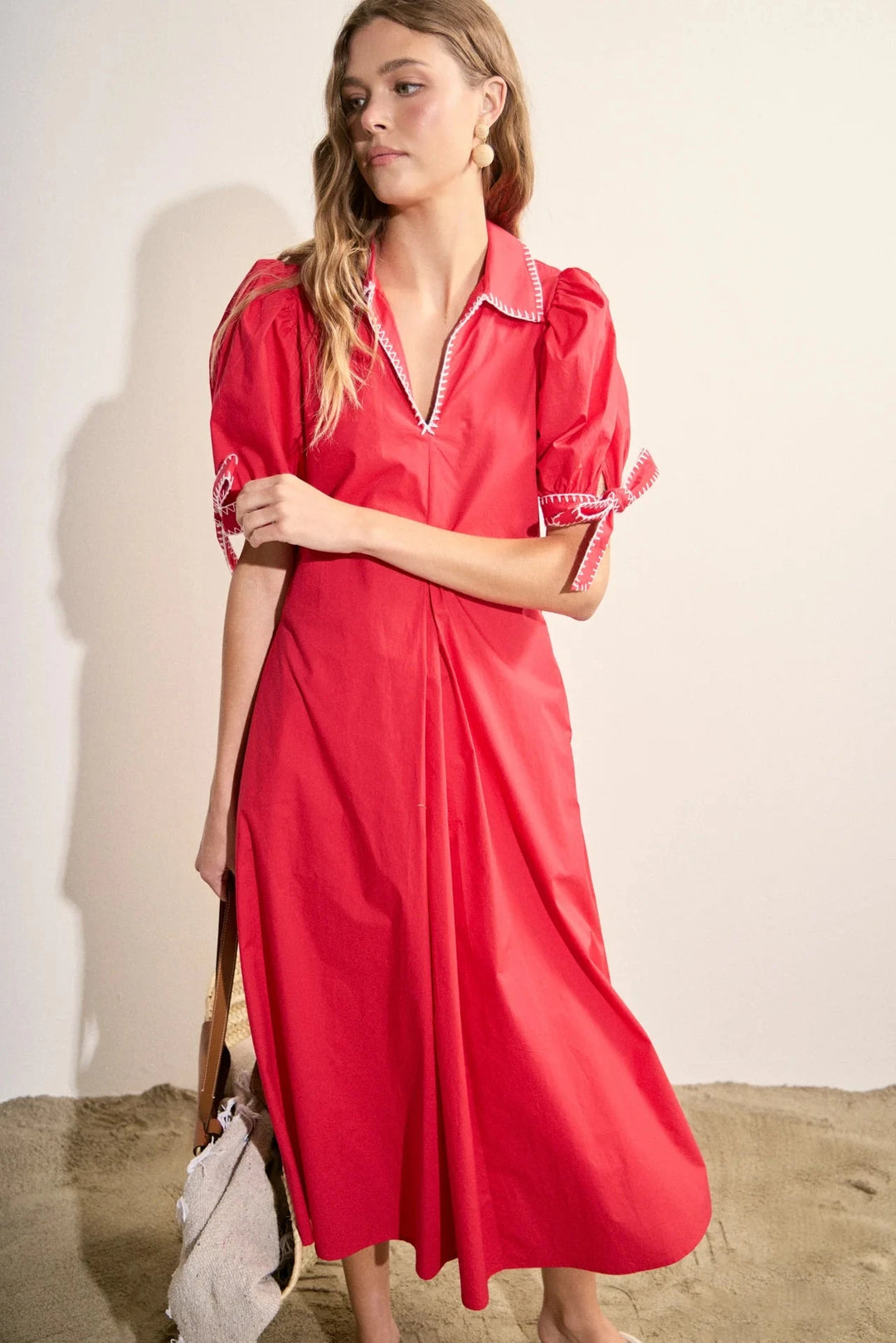 Stitch Detailed Midi Dress Womens Dress English Factory 