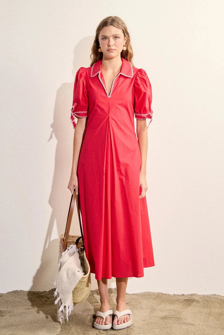 Stitch Detailed Midi Dress Womens Dress English Factory 