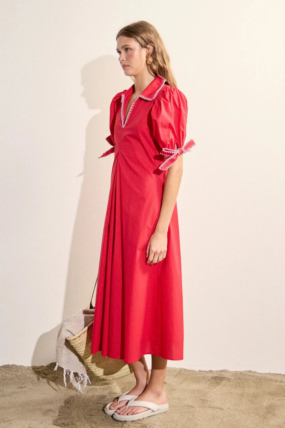 Stitch Detailed Midi Dress Womens Dress English Factory 