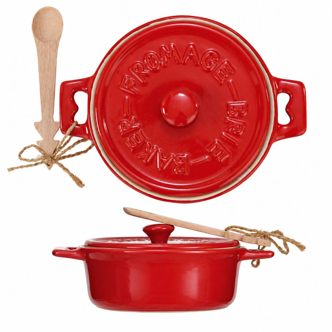 Stoneware Brie Baker with Lid & Spoon - Red Serving Piece Creative Co-Op 