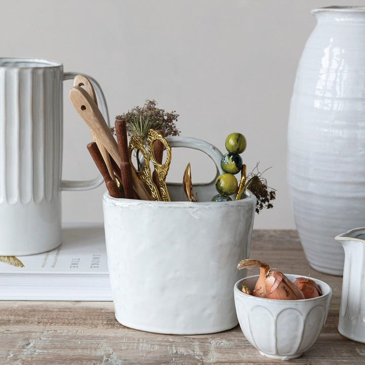 Stoneware Crock with Handle Kitchen Accessories Creative Co-Op 