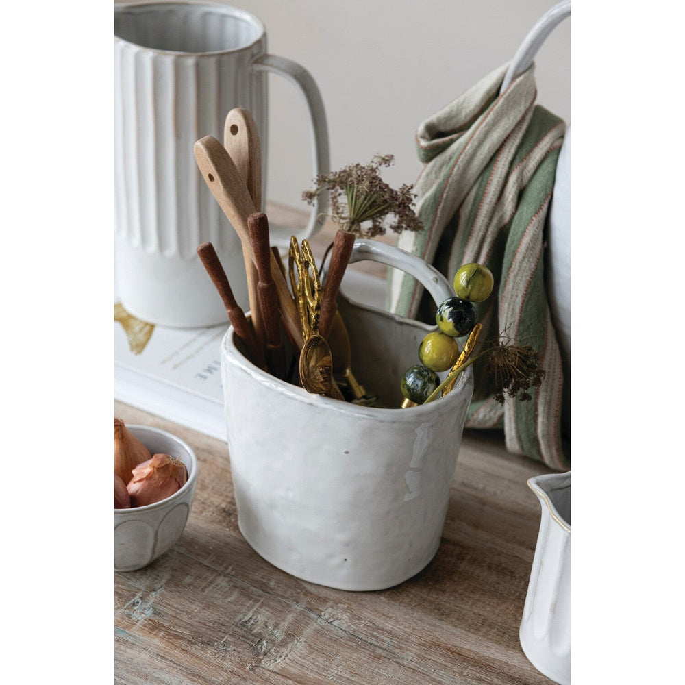 Stoneware Crock with Handle Kitchen Accessories Creative Co-Op 