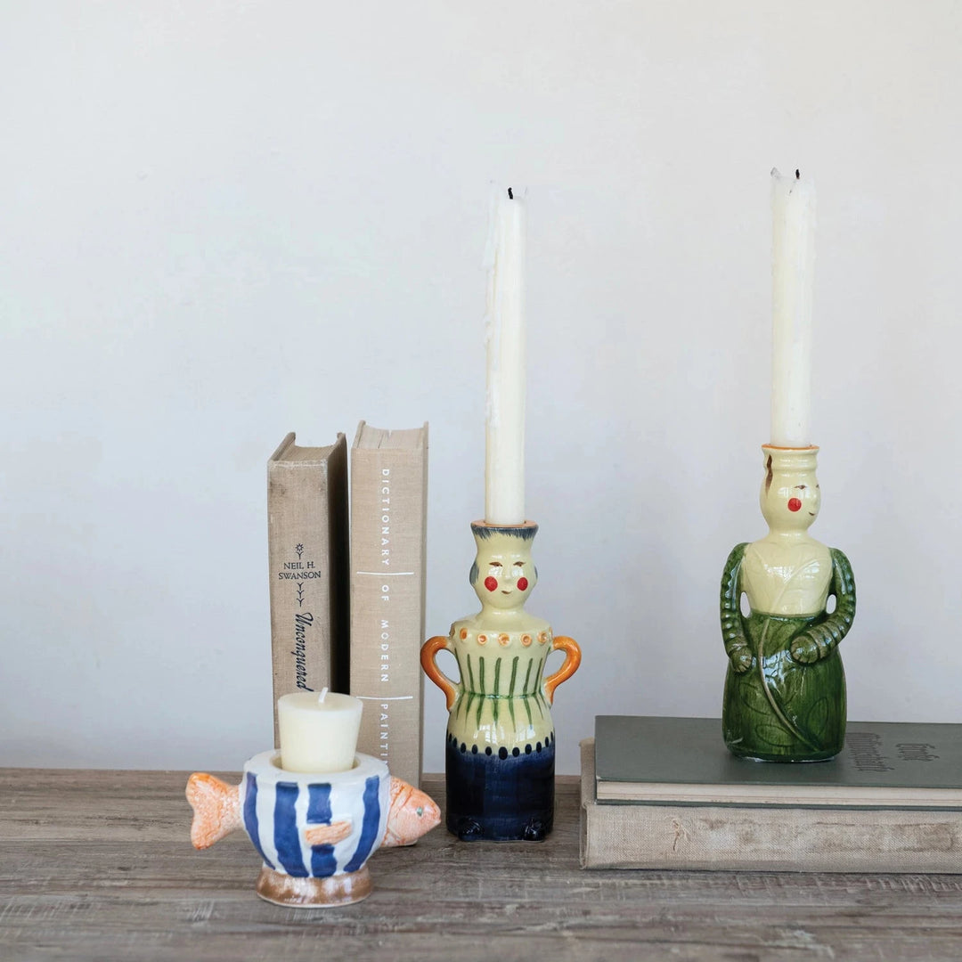 Stoneware Fish Tealight or Taper Holders Candle Holders Creative Co-Op 