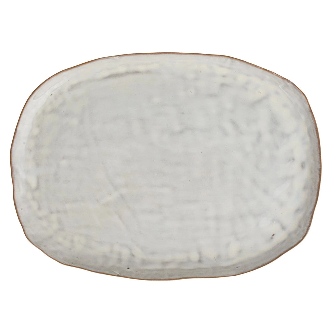 Stoneware Footed Pedestal with Acacia Wood Base Cheese Board Creative Co-Op - Bloomingville 