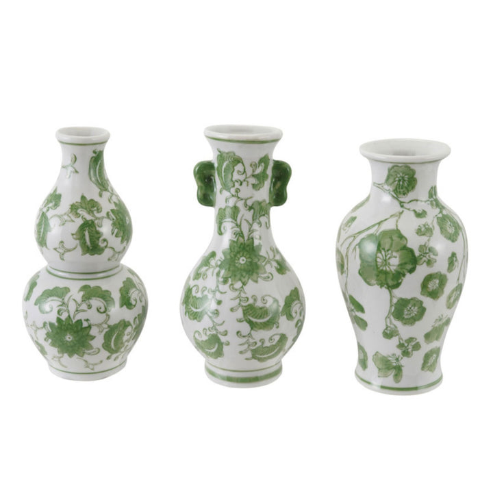 Stoneware Vase with Green Floral Design Vase Creative Co-Op 