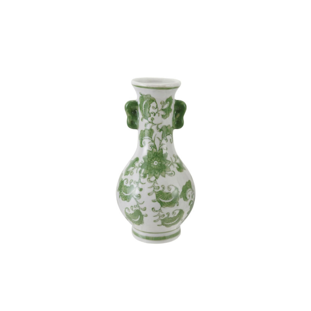 Stoneware Vase with Green Floral Design Vase Creative Co-Op Handled 