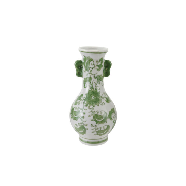 Stoneware Vase with Green Floral Design Vase Creative Co-Op Handled 
