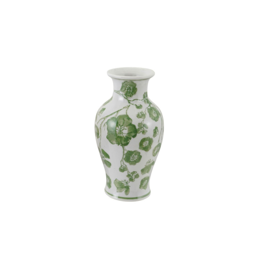 Stoneware Vase with Green Floral Design Vase Creative Co-Op Standard 