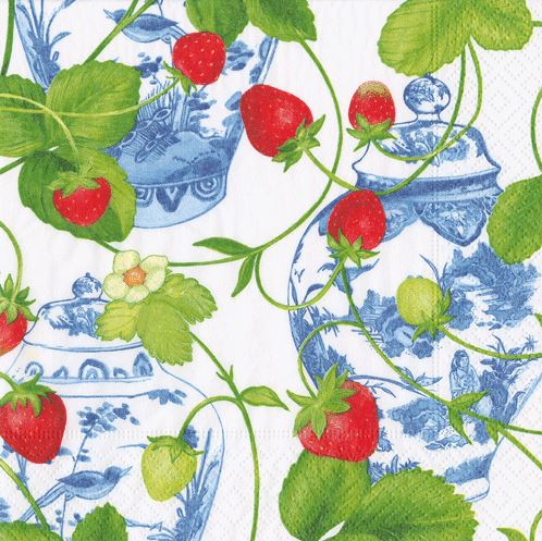 Strawberries and Cream Cocktail Napkin Cocktail Napkins Caspari 
