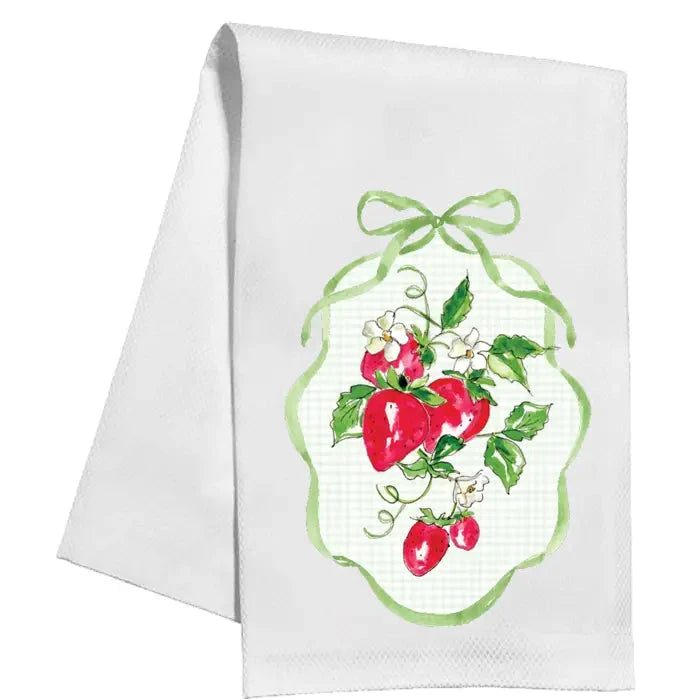 Strawberries w/ Light Green Bow Kitchen Towel Kitchen Towel Rosanne Beck 